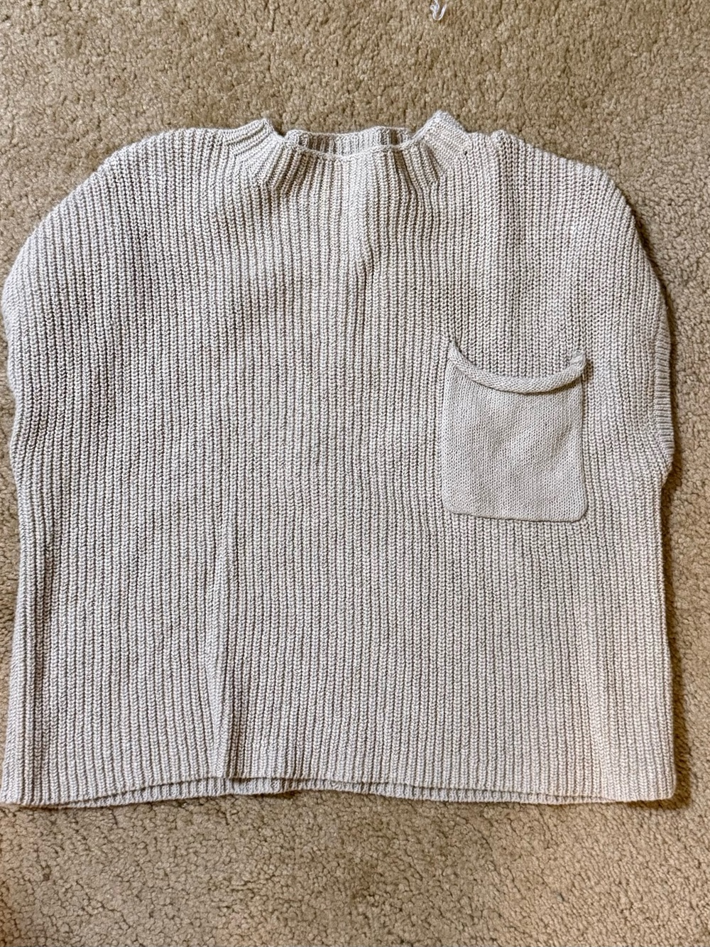 Free People Cream Ribbed Crewneck Sweater with Pocket
